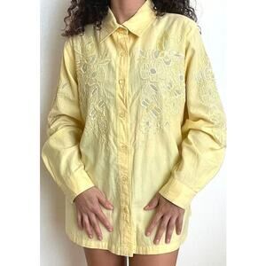 VTG Quacker Factory Women's Embroidered Beaded Button Front Shirt Size 3X Yellow